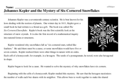 Print <i>Johannes Kepler and the Mystery of Six-Cornered Snowflakes</i> reading comprehension.