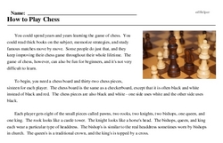 Print <i>How to Play Chess</i> reading comprehension.