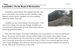 Print <i>Landslides: On the Road of Destruction</i> reading comprehension.
