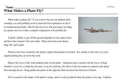 Print <i>What Makes a Plane Fly?</i> reading comprehension.