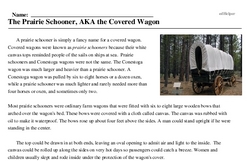 Print <i>The Prairie Schooner, AKA the Covered Wagon</i> reading comprehension.