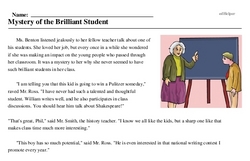 Print <i>Mystery of the Brilliant Student</i> reading comprehension.