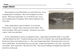Print <i>Angel Island</i> reading comprehension.