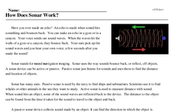 Print <i>How Does Sonar Work?</i> reading comprehension.