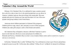 Print <i>Valentine's Day Around the World</i> reading comprehension.