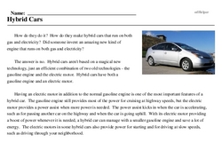 Print <i>Hybrid Cars</i> reading comprehension.
