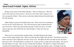 Print <i>Aksel Lund Svindal: Alpine All-Star</i> reading comprehension.