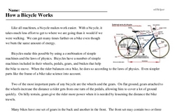 Print <i>How a Bicycle Works</i> reading comprehension.