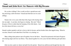 Print <i>Sinead and John Kerr: Ice Dancers with Big Dreams</i> reading comprehension.
