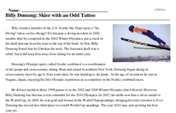 Print <i>Billy Demong: Skier with an Odd Tattoo</i> reading comprehension.