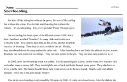 Print <i>Snowboarding</i> reading comprehension.