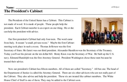 Print <i>The President's Cabinet</i> reading comprehension.