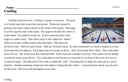 Print <i>Curling</i> reading comprehension.