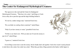 Print <i>The Center for Endangered Mythological Creatures</i> reading comprehension.
