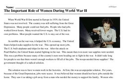 Print <i>The Important Role of Women During World War II</i> reading comprehension.