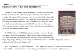 Print <i>Sanitary Fairs: Civil War Fundraisers</i> reading comprehension.