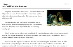 Print <i>An Odd Fish, the Seahorse</i> reading comprehension.