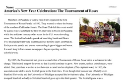 Print <i>America's New Year Celebration: The Tournament of Roses</i> reading comprehension.