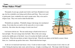 Print <i>What Makes Wind?</i> reading comprehension.