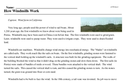 Print <i>How Windmills Work</i> reading comprehension.