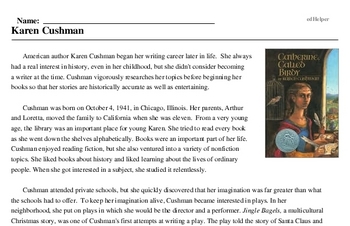 Print <i>Karen Cushman</i> reading comprehension.