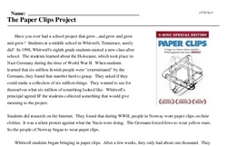 Print <i>The Paper Clips Project</i> reading comprehension.