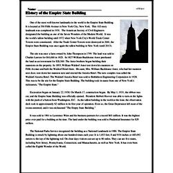 Print <i>History of the Empire State Building</i> reading comprehension.