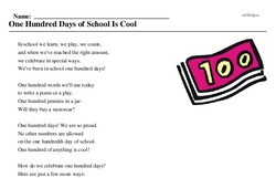 Print <i>One Hundred Days of School Is Cool</i> reading comprehension.