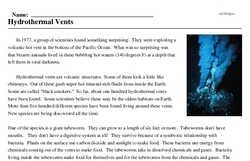 Print <i>Hydrothermal Vents</i> reading comprehension.