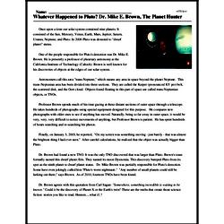 Print <i>Whatever Happened to Pluto? Dr. Mike E. Brown, The Planet Hunter</i> reading comprehension.