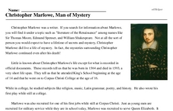 Print <i>Christopher Marlowe, Man of Mystery</i> reading comprehension.
