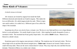 Print <i>Three Kinds of Volcanoes</i> reading comprehension.