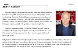 Print <i>Andrew Clements</i> reading comprehension.