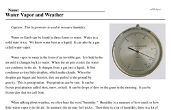 Print <i>Water Vapor and Weather</i> reading comprehension.