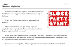 Print <i>National Night Out</i> reading comprehension.