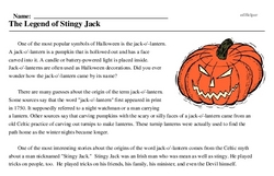 Print <i>The Legend of Stingy Jack</i> reading comprehension.