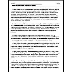 Characteristics of a Market Economy - Reading Comprehension Worksheet