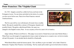 Print <i>Peter Francisco: The Virginia Giant</i> reading comprehension.