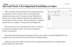 Print <i>The Good Word: A Few Important E-mail Rules to Follow</i> reading comprehension.