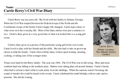 Print <i>Carrie Berry's Civil War Diary</i> reading comprehension.