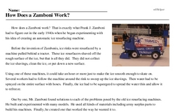 Print <i>How Does a Zamboni Work?</i> reading comprehension.