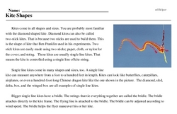 Print <i>Kite Shapes</i> reading comprehension.