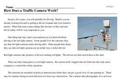 Print <i>How Does a Traffic Camera Work?</i> reading comprehension.