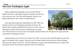 Print <i>The First Washington Apple</i> reading comprehension.