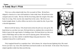 Print <i>A Teddy Bear's Wish</i> reading comprehension.