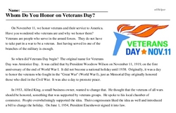 Print <i>Whom Do You Honor on Veterans Day?</i> reading comprehension.