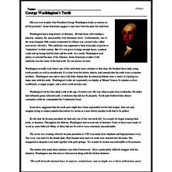 George Washington's Teeth - Reading Comprehension Worksheet | edHelper
