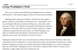 Print <i>George Washington's Teeth</i> reading comprehension.