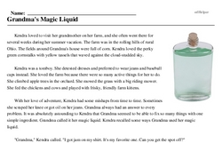 Print <i>Grandma's Magic Liquid</i> reading comprehension.