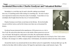 Print <i>Accidental Discoveries: Charles Goodyear and Vulcanized Rubber</i> reading comprehension.